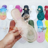 Transparent jelly flip flops with herringbone design