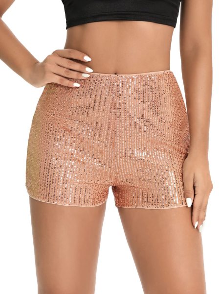 Glitter solid color mid waist straight shorts