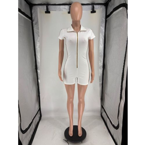 Zipper short sleeved shorts high stretch sports jumpsuit