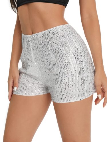 Glitter solid color mid waist straight shorts