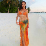 Hanging neck, chest wrapped, split lotus leaf edge skirt set