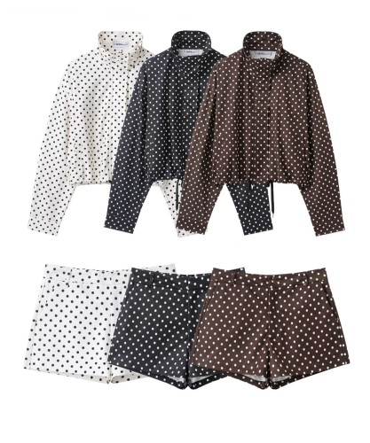 Polka dot jacket+polka dot shorts set S1000823079163