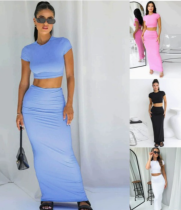 Short crop Top And Skirt 2 Pcs Set 1030488637163 Short crop Top And Skirt 2 Pcs Set 1030488637163