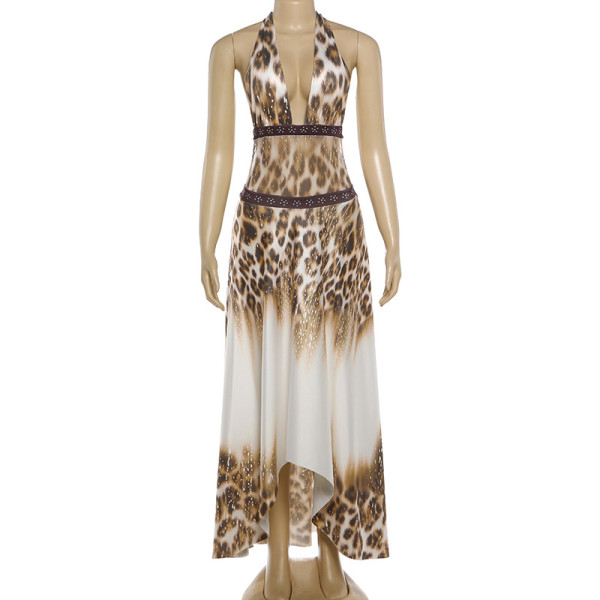 Backless hanging neck strap printed dress