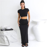 Short crop Top And  Skirt 2 Pcs Set 1030488637163