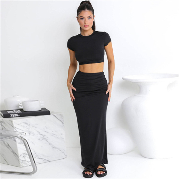 Short crop Top And  Skirt 2 Pcs Set 1030488637163