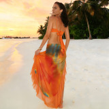 Hanging neck, chest wrapped, split lotus leaf edge skirt set