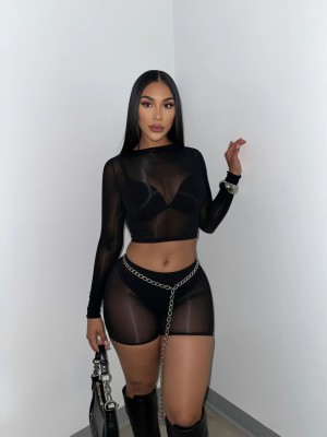 2-piece set of high elasticity bright see through shorts