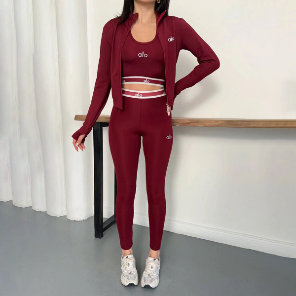 Yoga suit set embroidered three piece set