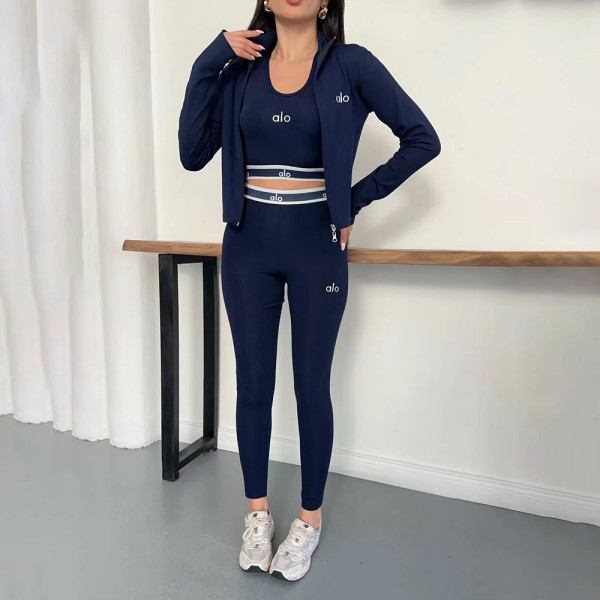 Yoga suit set embroidered three piece set