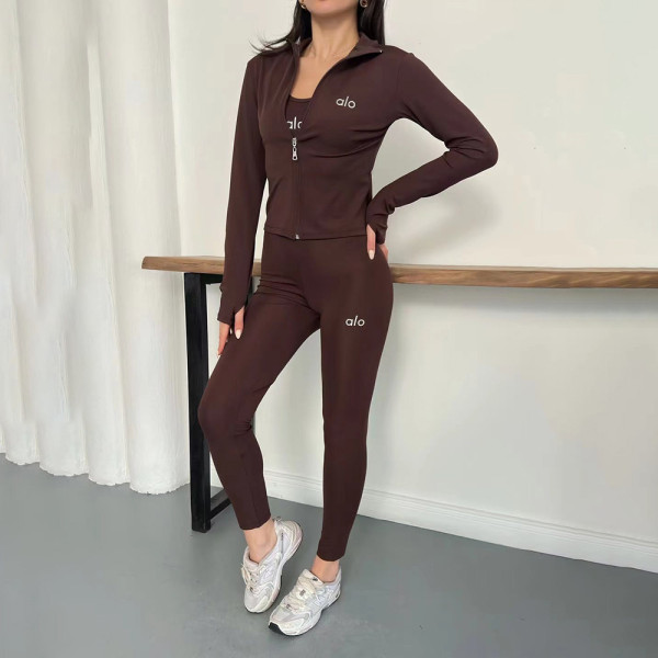 Yoga suit set embroidered three piece set