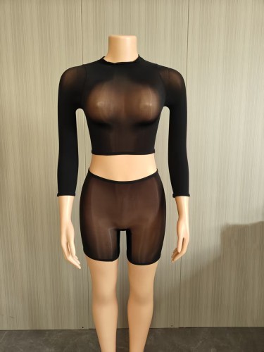 2-piece set of high elasticity bright see through shorts
