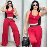 Tank top embroidered wide leg pants two-piece set