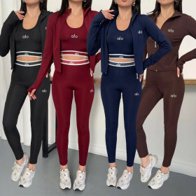 Yoga suit set embroidered three piece set