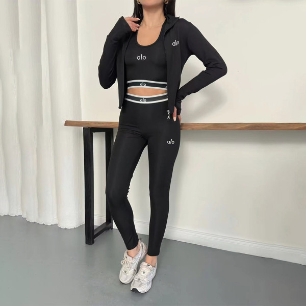 Yoga suit set embroidered three piece set