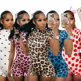 High impact patch leopard print backless patchwork strap jumpsuit