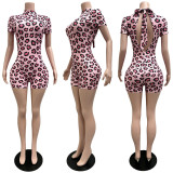 High impact patch leopard print backless patchwork strap jumpsuit