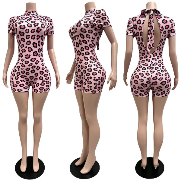 High impact patch leopard print backless patchwork strap jumpsuit