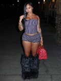 Two piece set of tight shorts with vertical stripes, strapless design, rolled edges, folded waist and head