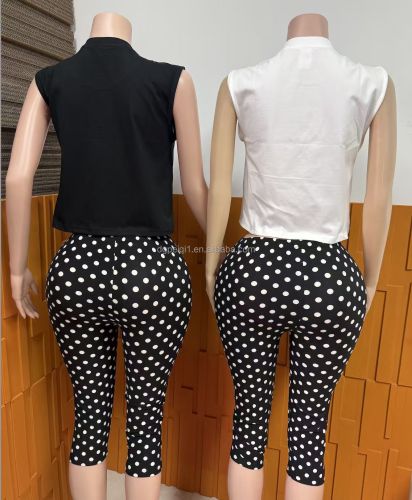 Polka dot letter printed sleeveless vest top