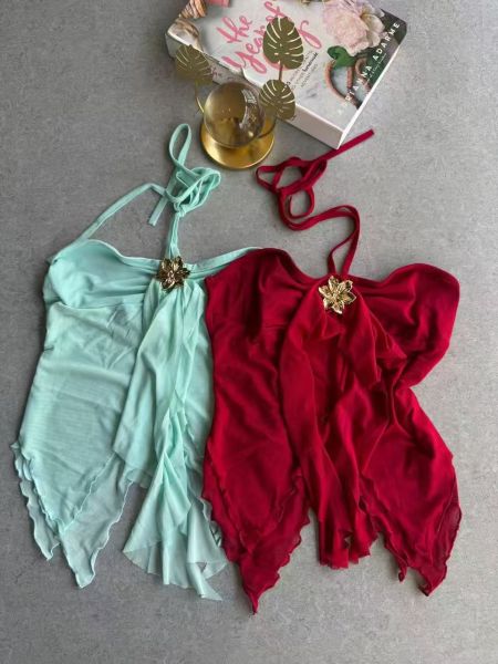 Large size camisole, neck hanging, strapless, irregular ruffle edge top