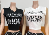 Polka dot letter printed sleeveless vest top