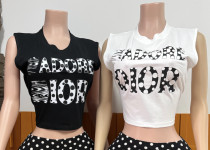 Polka dot letter printed sleeveless vest top