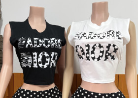 Polka dot letter printed sleeveless vest top