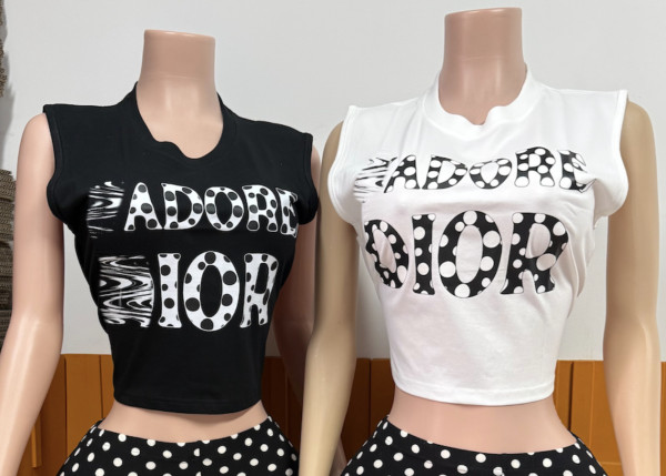 Polka dot letter printed sleeveless vest top
