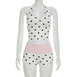 Tight neck style polka dot contrasting color set