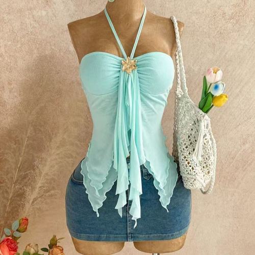 Large size camisole, neck hanging, strapless, irregular ruffle edge top