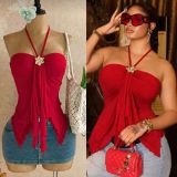 Large size camisole, neck hanging, strapless, irregular ruffle edge top