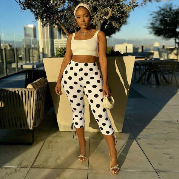 Polka toe strap mid waist tight cropped pants