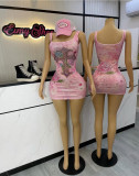 Tie dye rhinestone cross printed vest dress