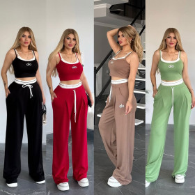 Strap and wide leg pants set