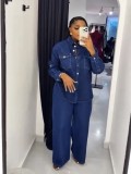 Collar pocket cardigan long sleeved top straight leg pants