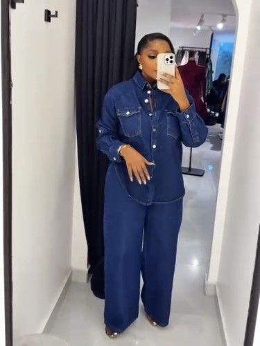 Collar pocket cardigan long sleeved top straight leg pants