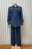 Collar pocket cardigan long sleeved top straight leg pants