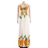 Color blocked lace up sleeveless chest hugging long dress