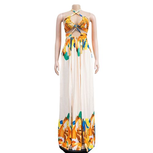 Color blocked lace up sleeveless chest hugging long dress