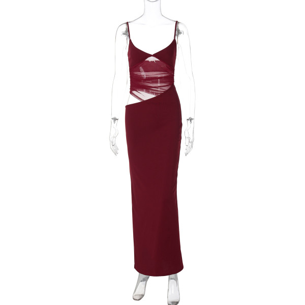 Splicing slit mesh see through suspender dress