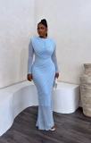 Irregular mesh pleated hip hugging party dress