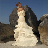 One shoulder mesh patchwork see through dress