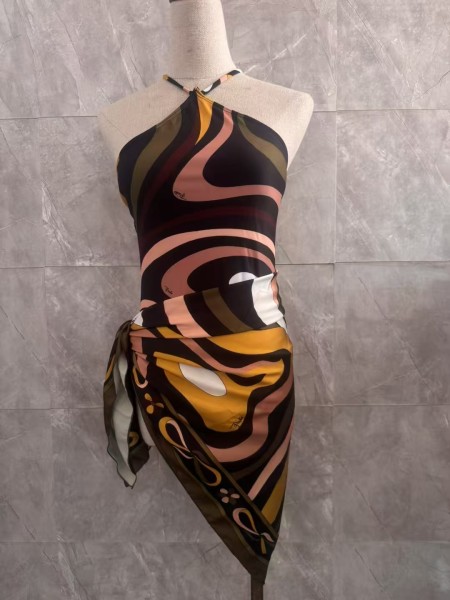 square scarf split one-piece bikini swimsuit