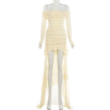 One shoulder mesh patchwork see through dress