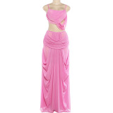 Mesh splicing perspective suspender top dress set