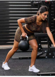 Leopard print U-neck 7-inch sleeve top and shorts set