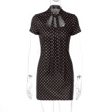 Polka dot lace up hip hugging dress