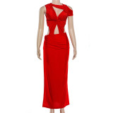Hollow out irregular slit tight fitting dress