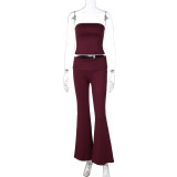 Strapless solid color bell bottom pants set
